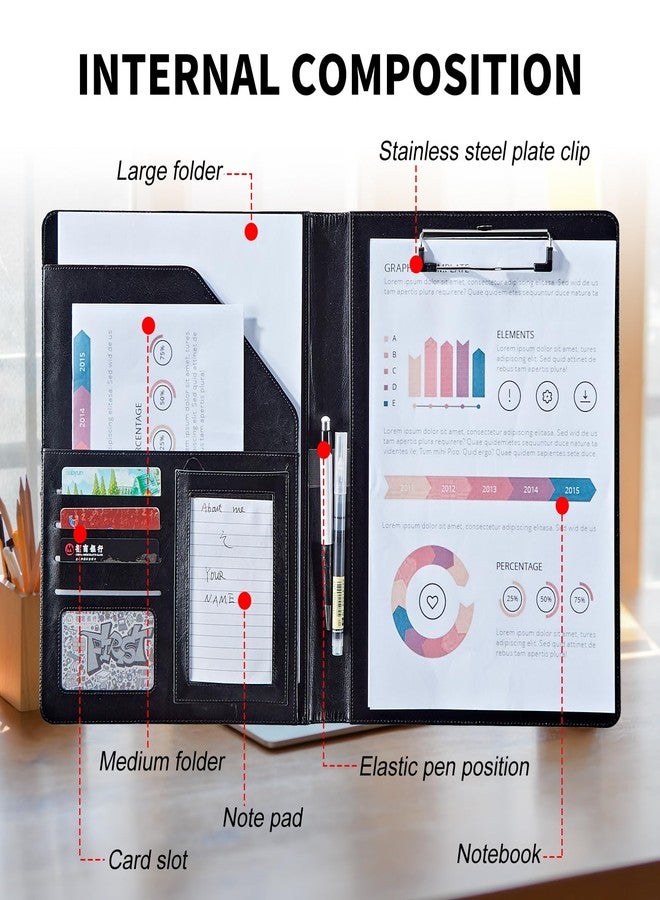 Mxfdegf Padfolio Clipboard Folder Portfolio Notepad Organizer, PU Leather Interview Resume Folder,with Business Card Holder/Letter A4 and Writing Pad/Mobile Phone Storage Pocket,Cute Pink Strawberry-1172 - Image 2